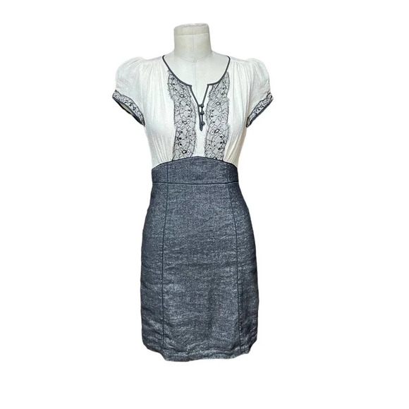 Rebecca‎ Taylor Cream Black Sheath Dress Size 4 - Picture 1 of 10